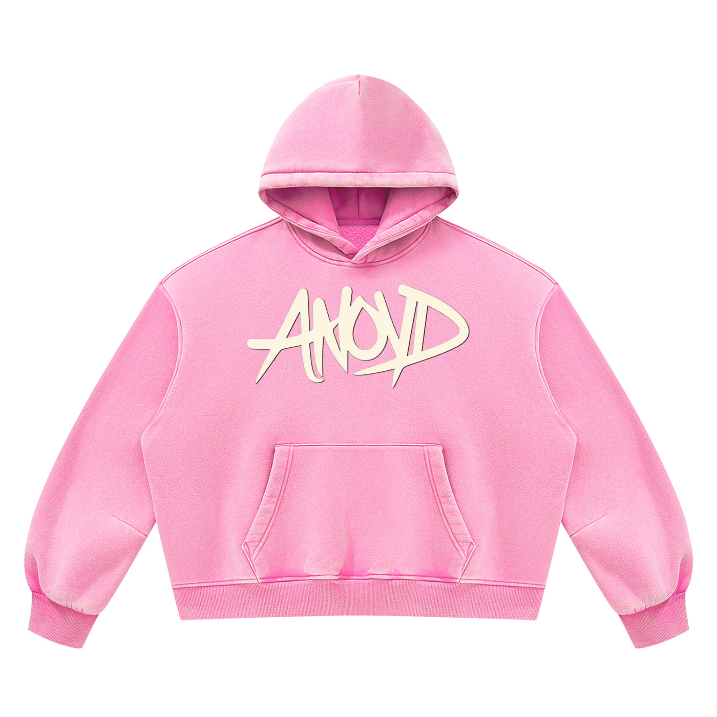 ANoyd Unisex Vintage Wash Boxy Fleece Pink Hoodie