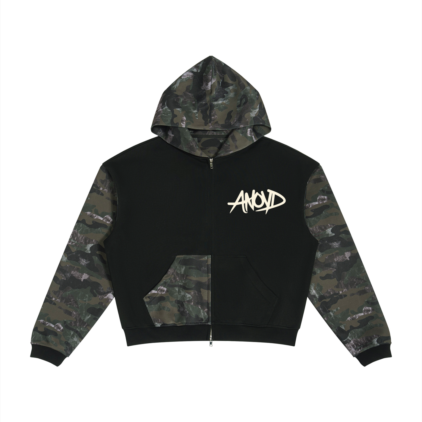 ANoyd Unisex Colorblock Camo Full Zip Boxy Hoodie